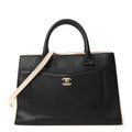 Chanel Grained Calfskin Small Bi-Color Neo Executive Shopper Tote Black Beige
