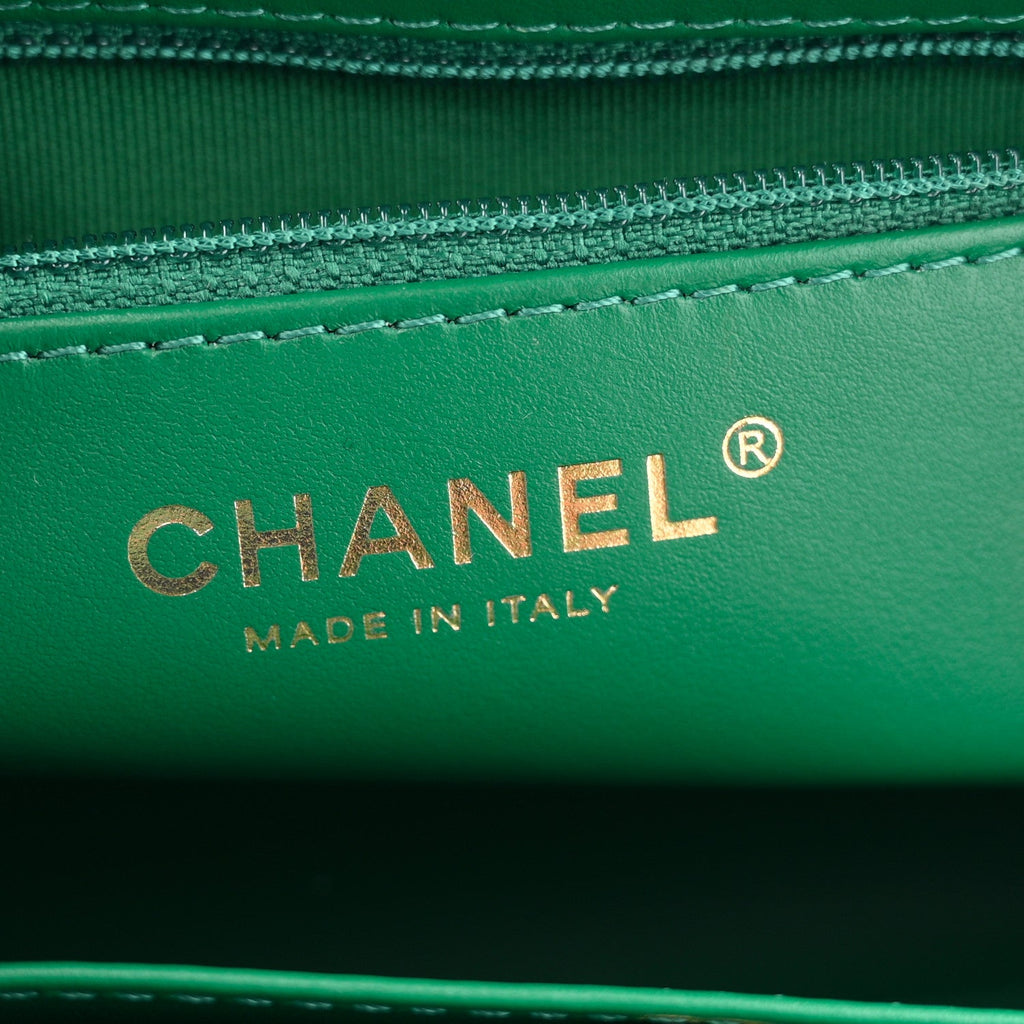 Chanel Shiny Aged Calfskin Quilted Nano Kelly Shopper Green