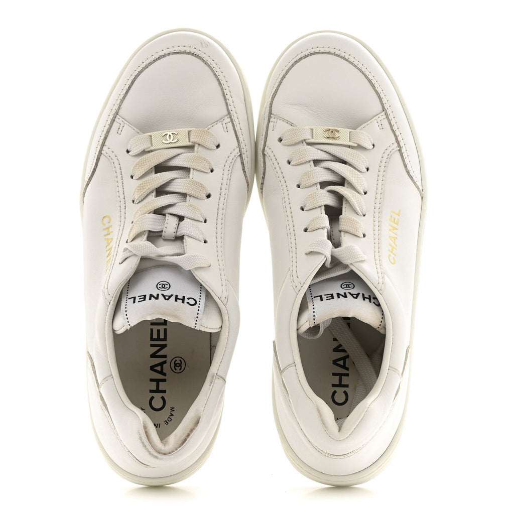 Calfskin Womens CC Logo Sneakers 38.5 White