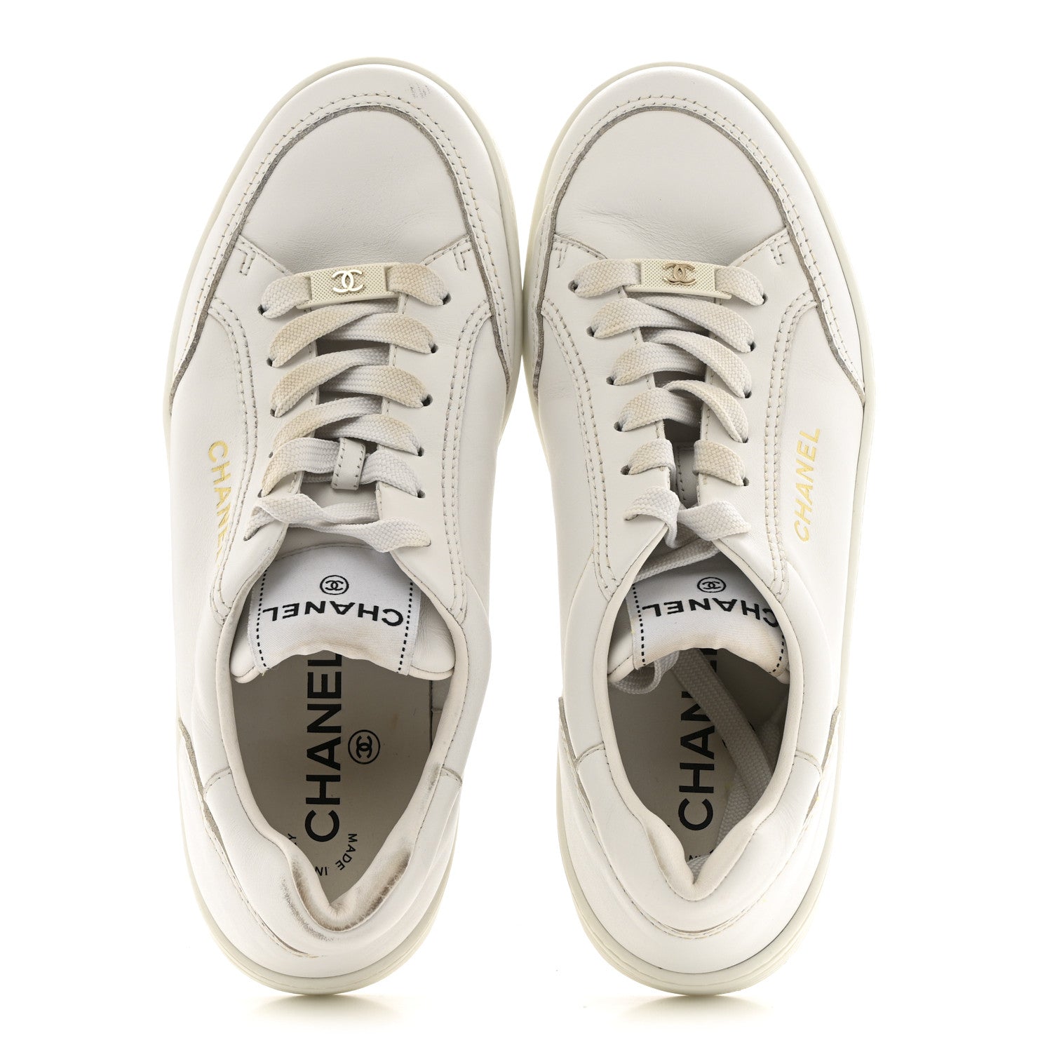 Calfskin Womens CC Logo Sneakers 38.5 White