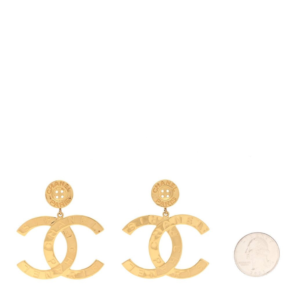 Metal Large Paris Button Earrings Gold