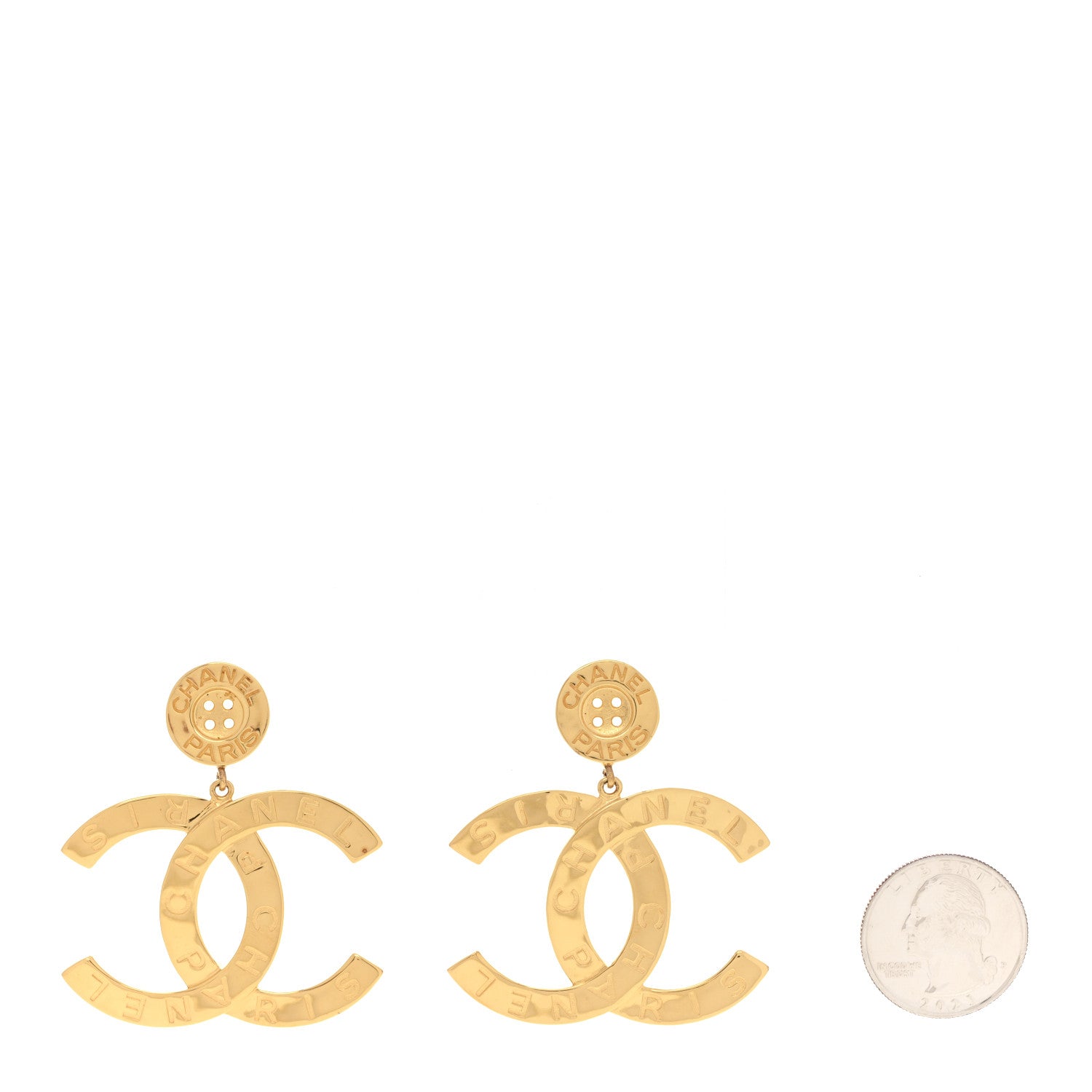 Metal Large Paris Button Earrings Gold