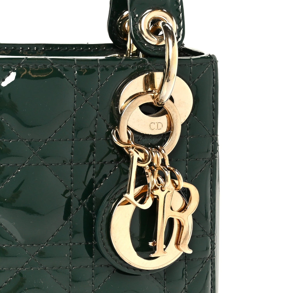Christian Dior Patent Cannage Mini Lady Dior Pine Green