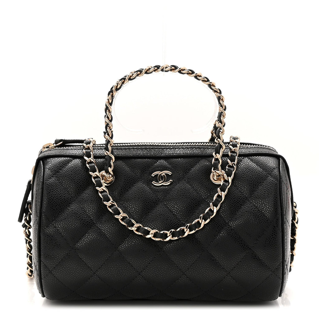 Chanel Caviar Quilted Barrel Clutch With Chain Black