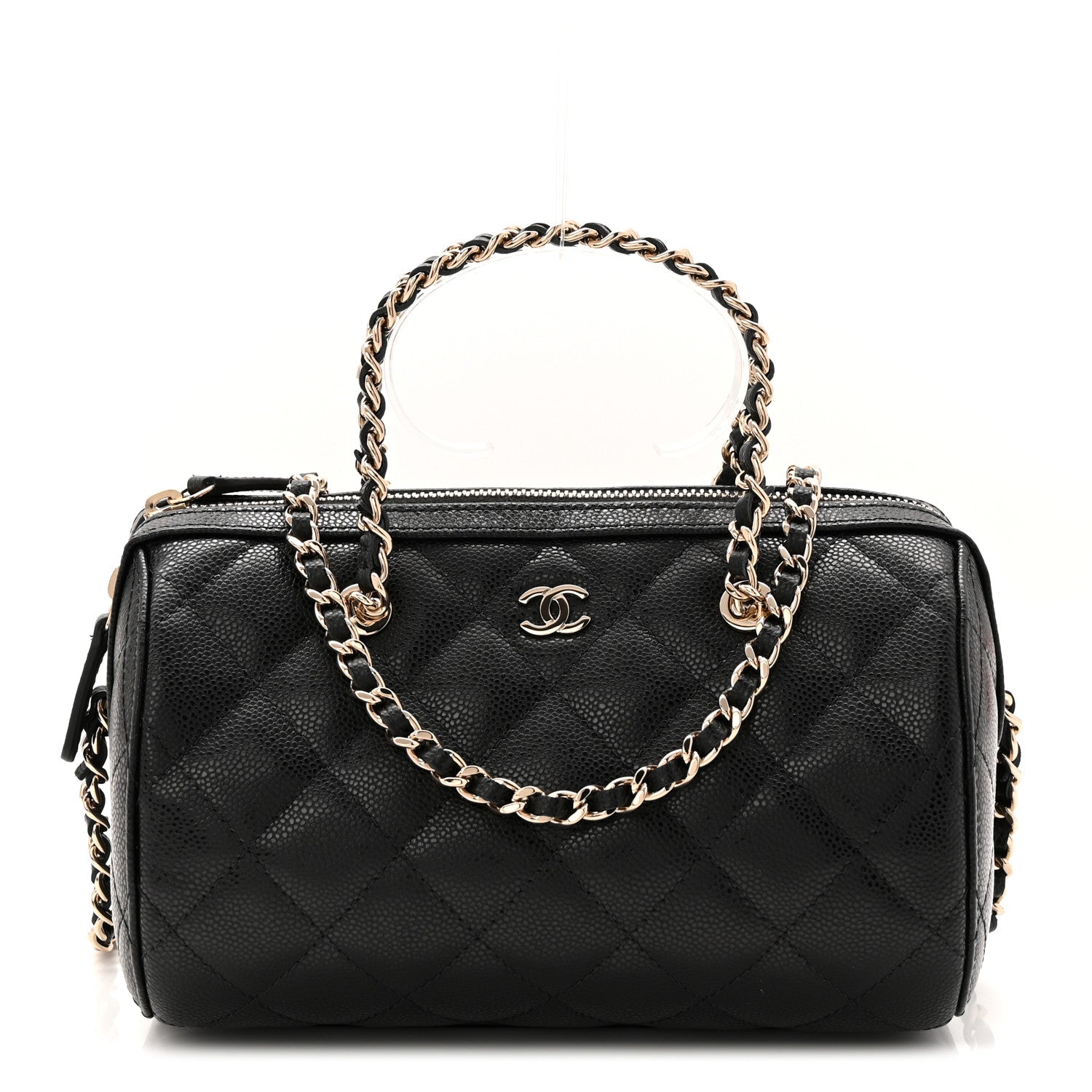 Chanel Caviar Quilted Barrel Clutch With Chain Black