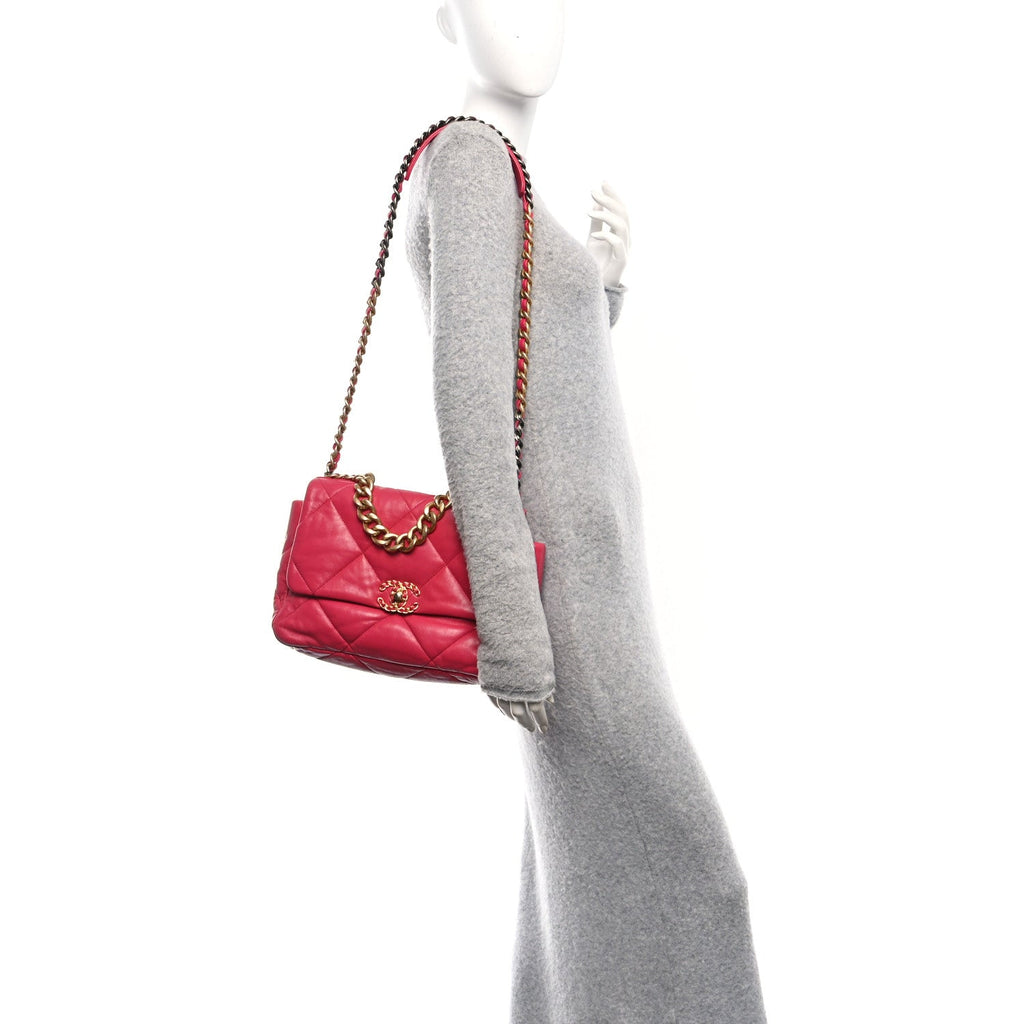 Chanel Goatskin Quilted Large Chanel 19 Flap Dark Pink