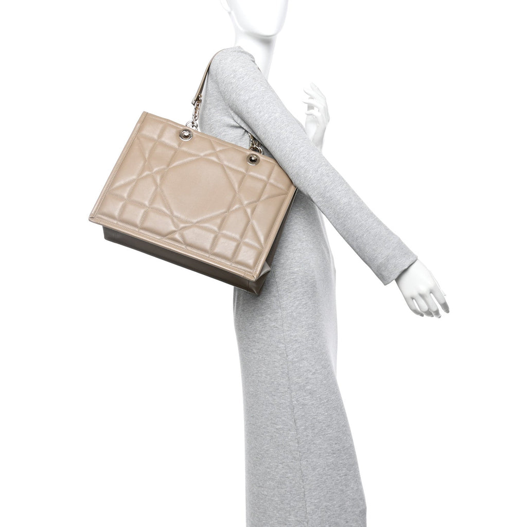 Christian Dior Calfskin Archicannage Medium Essential Tote Beige