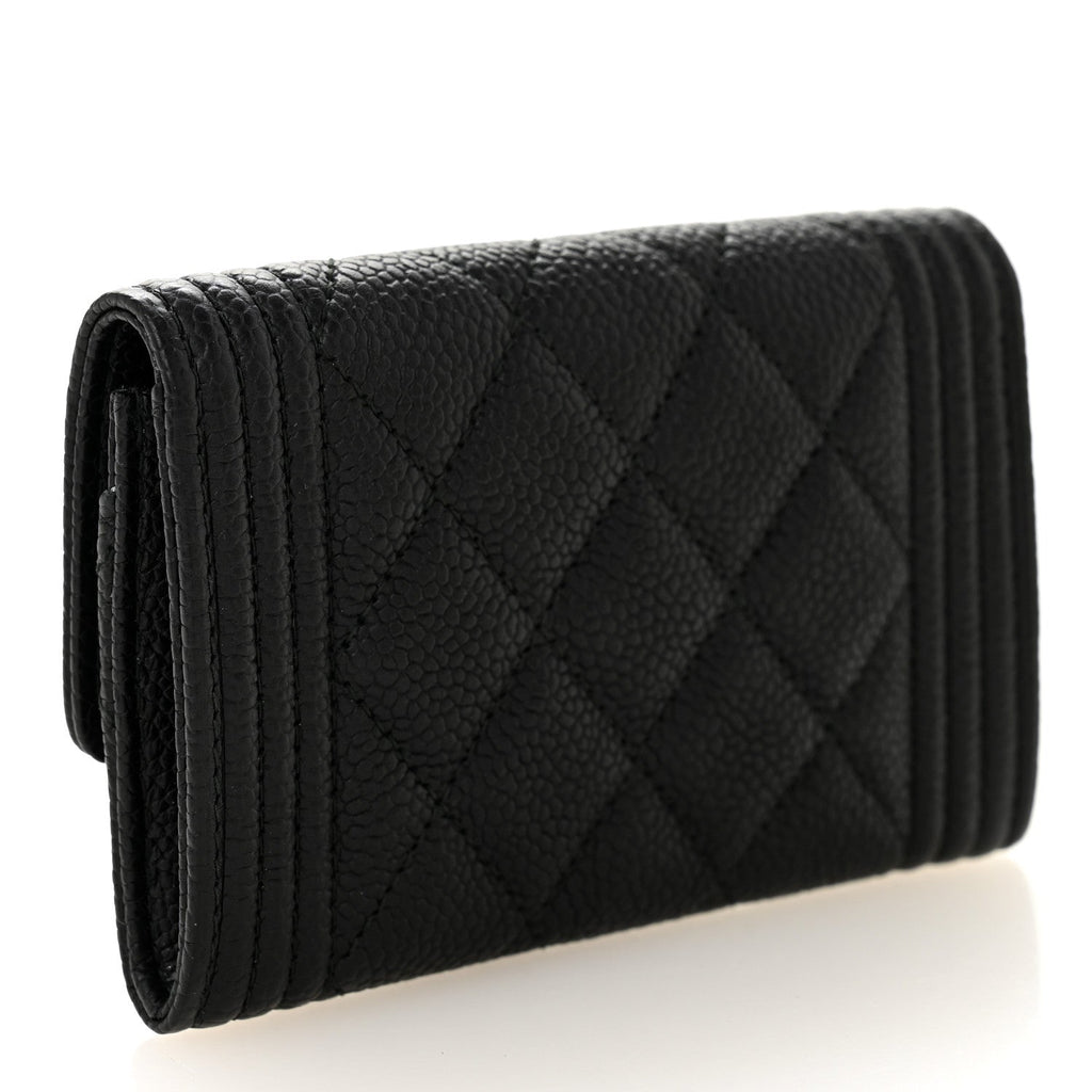 Caviar Quilted Boy Flap Card Holder Black