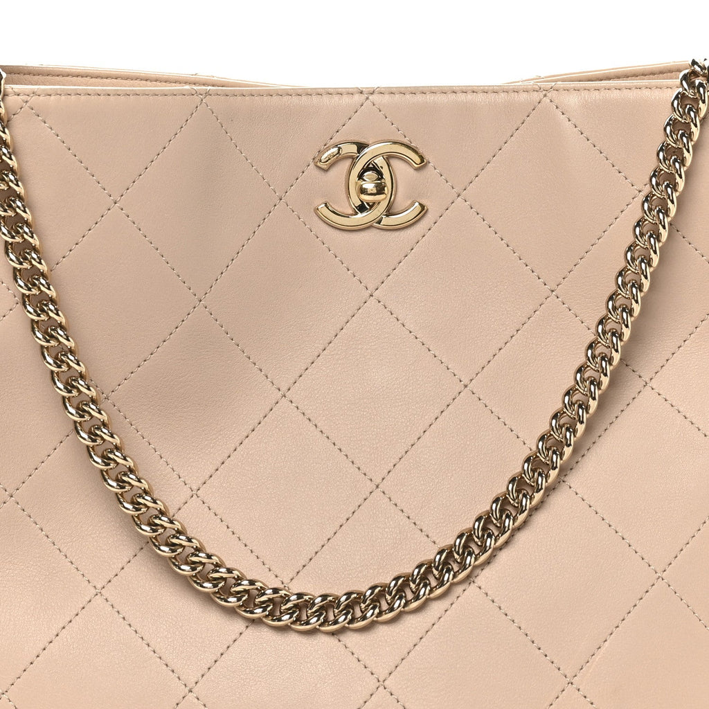 Chanel Calfskin Stitched Large Stripe Hobo Beige Black