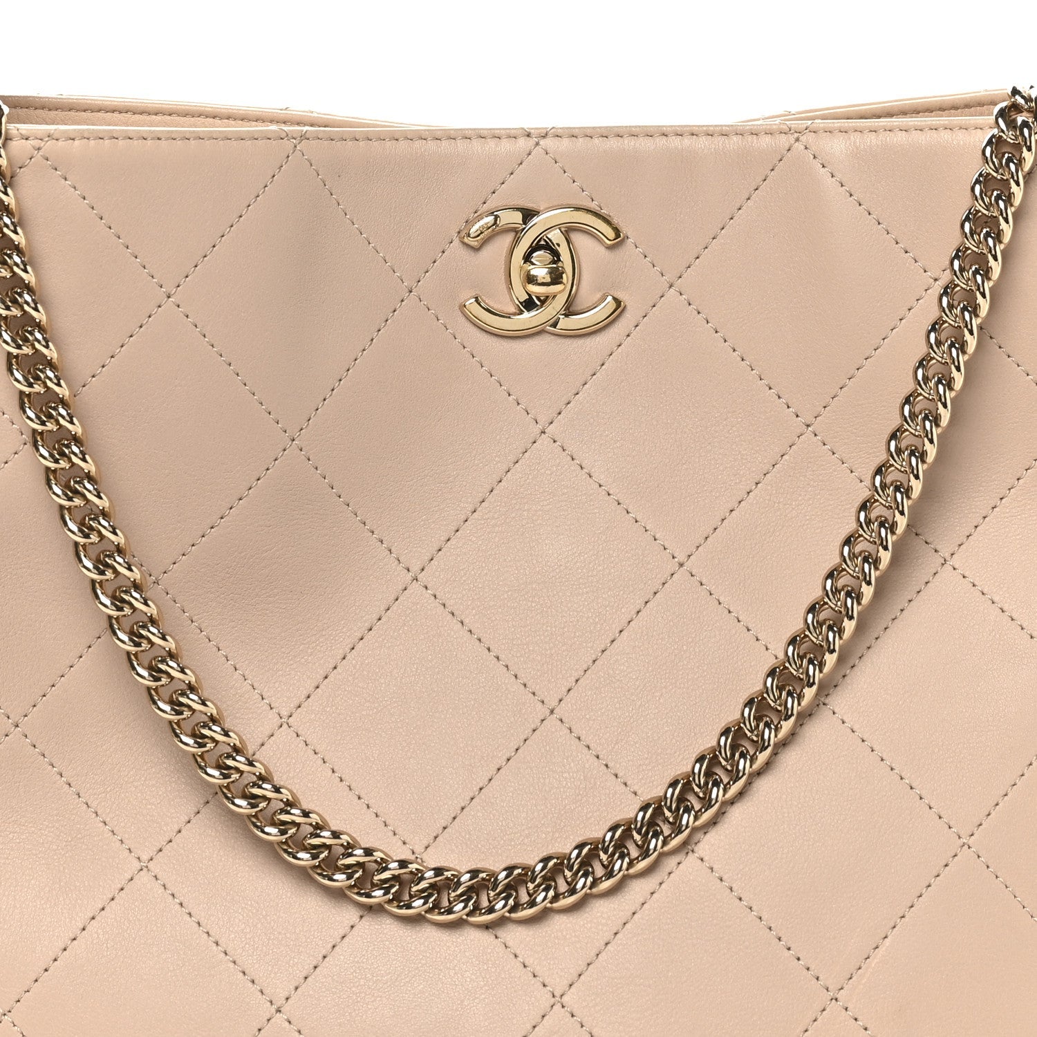 Chanel Calfskin Stitched Large Stripe Hobo Beige Black