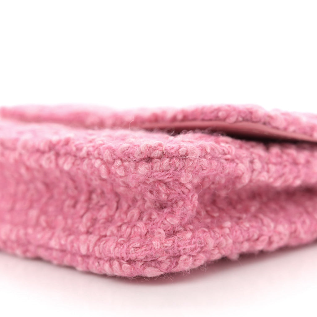Chanel Tweed Quilted Flap Chain Waist Bag Pink