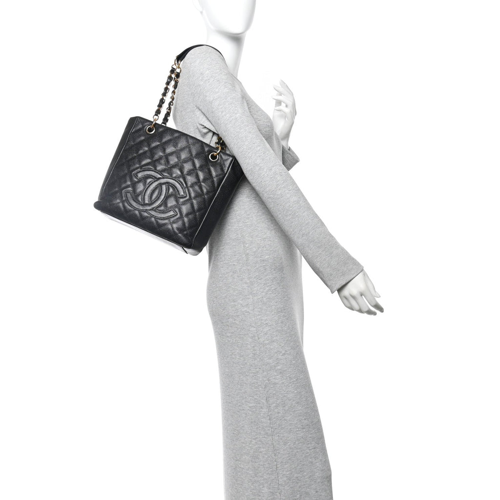 Chanel Caviar Quilted Petit Shopping Tote PST Black