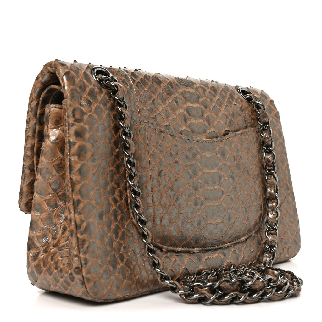 Chanel Metallic Snakeskin Medium Double Flap Beige