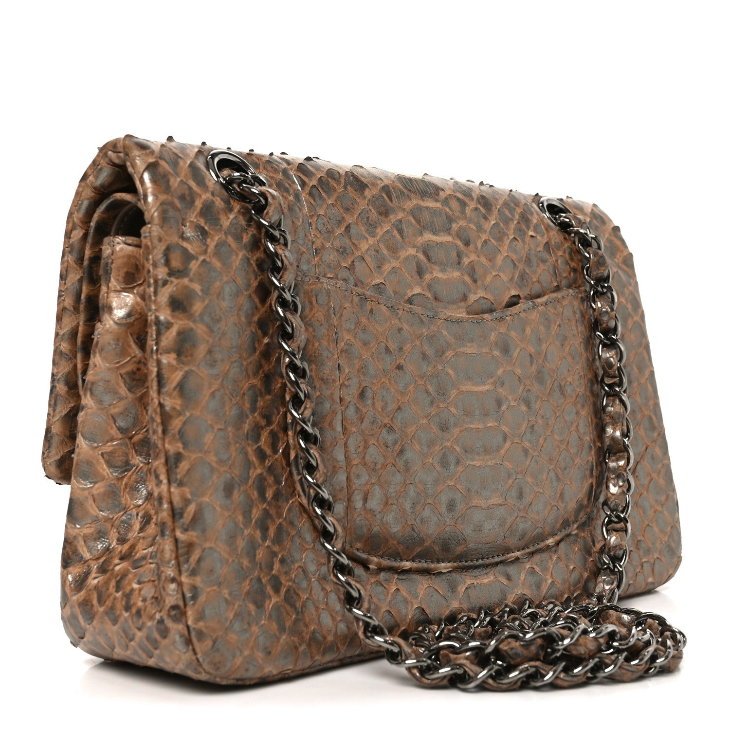 Chanel Metallic Snakeskin Medium Double Flap Beige