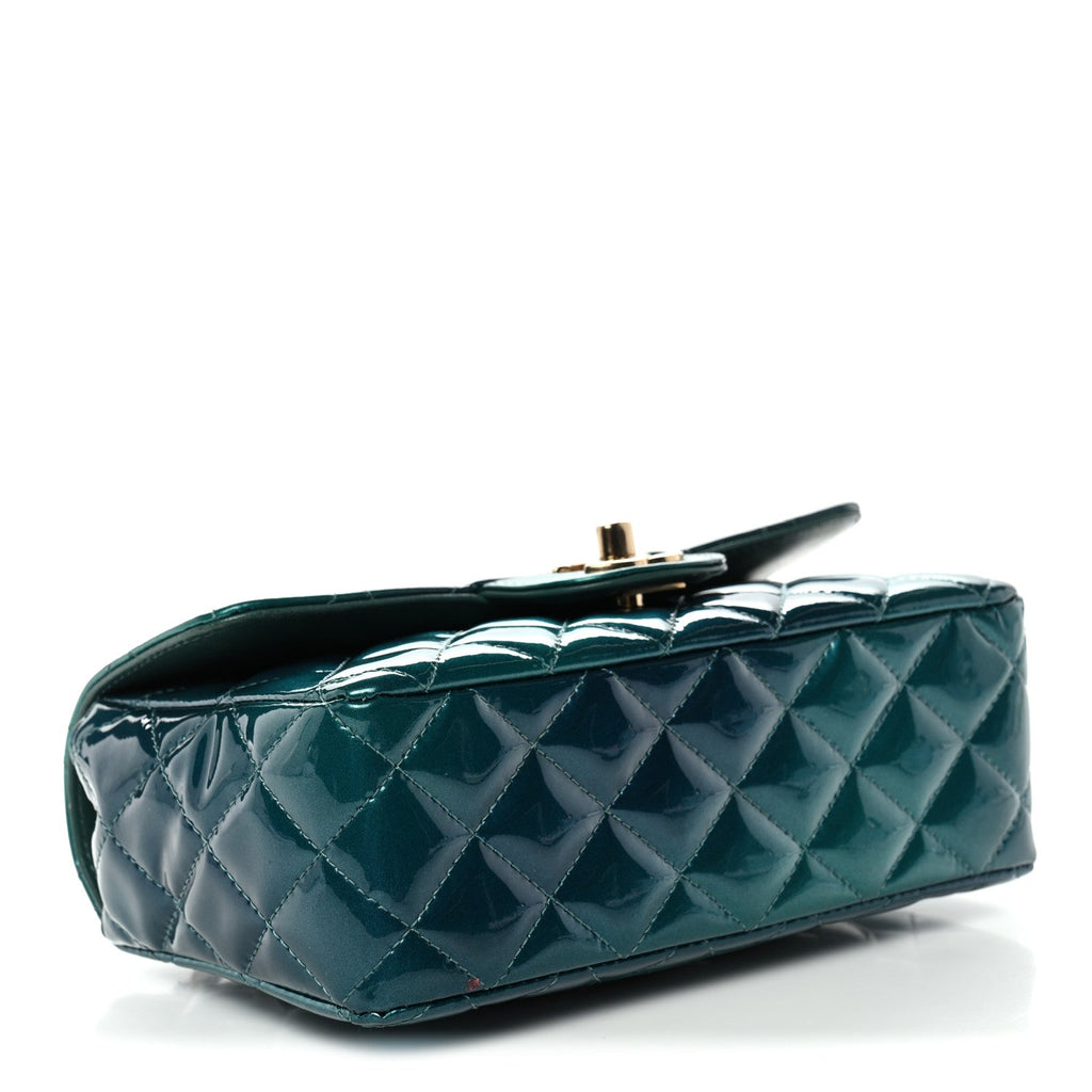 Chanel Shaded Patent Calfskin Quilted Mini Rectangular Flap Green Blue