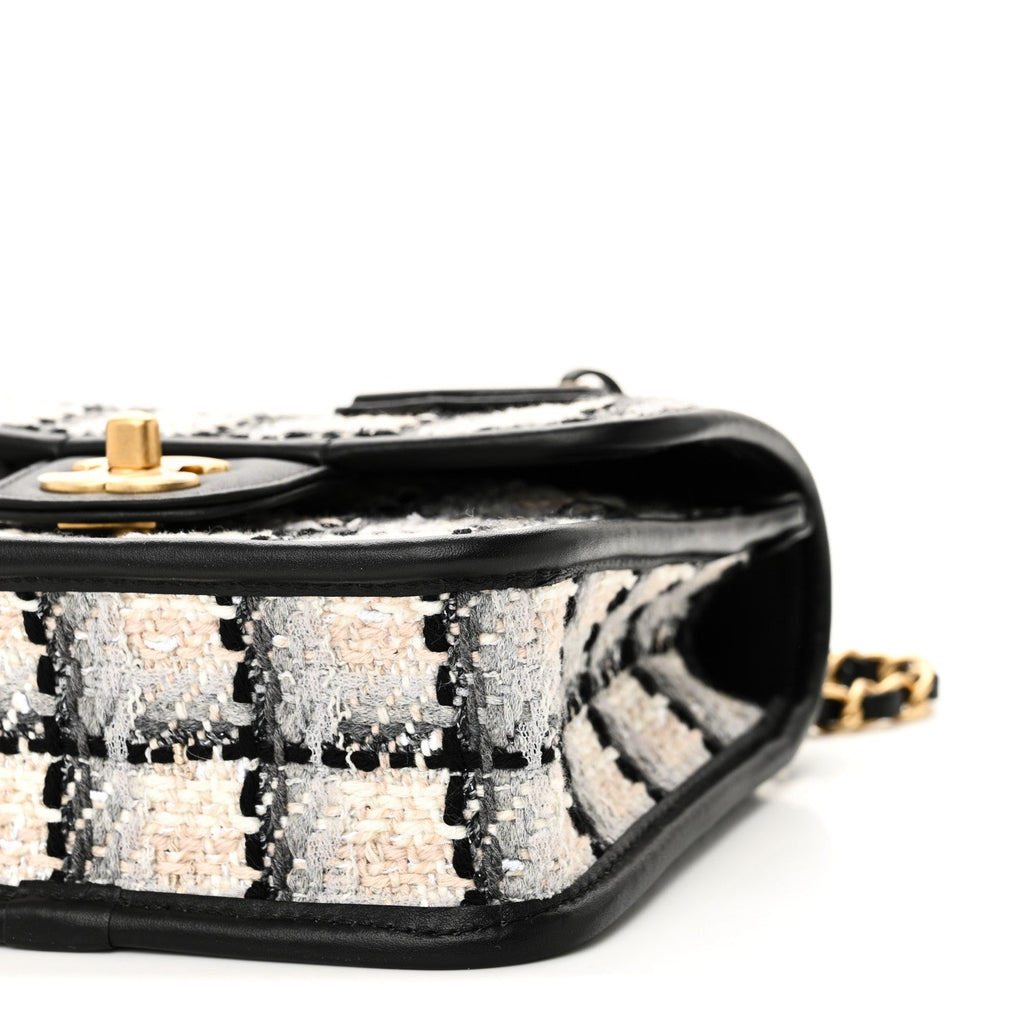 Chanel Tweed Calfskin School Memory Mini Top Handle Flap Ecru Grey Beige Black