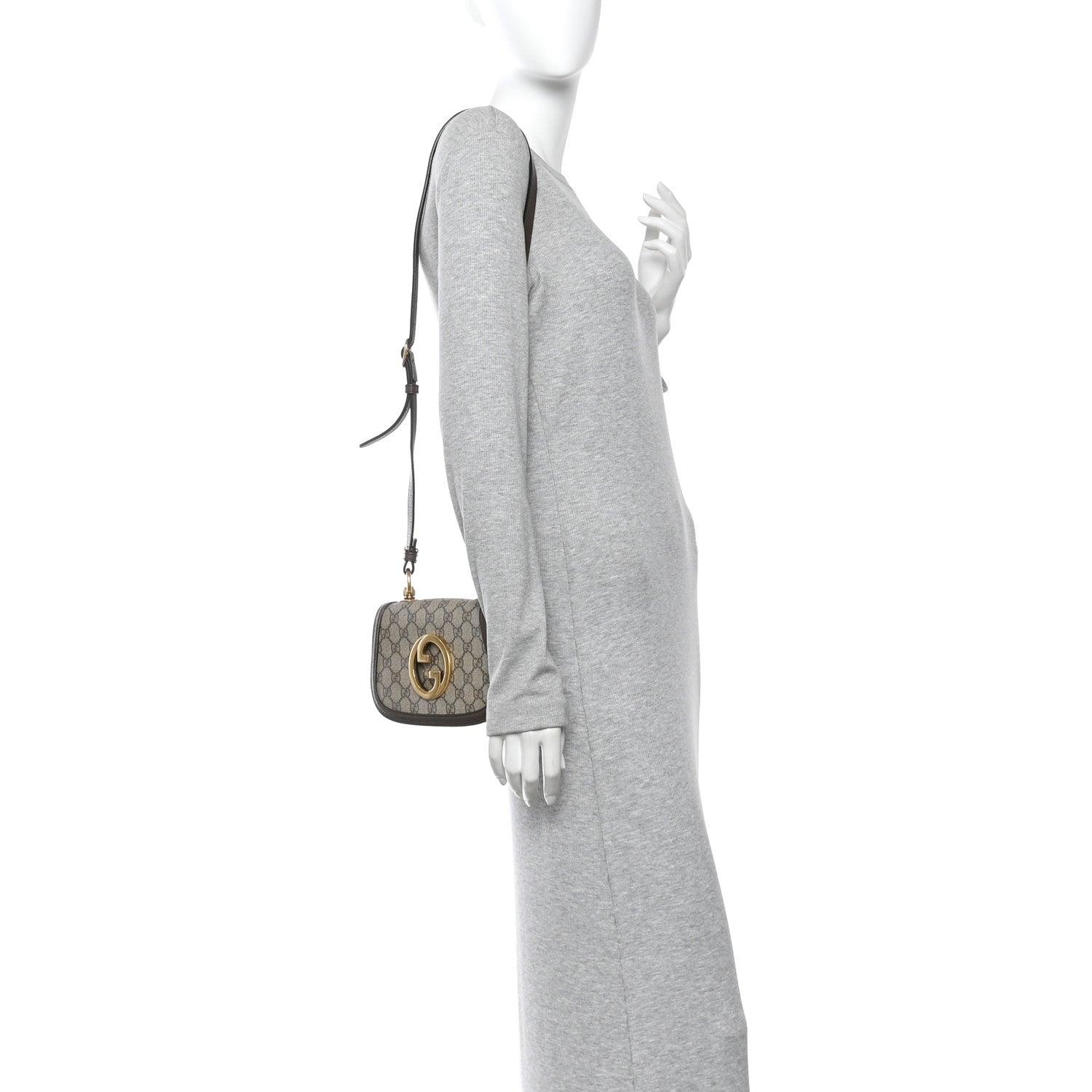 Gucci GG Supreme Monogram Textured Dollar Calfskin Mini Blondie Chain Shoulder Flap Bag Beige Ebony New Acero