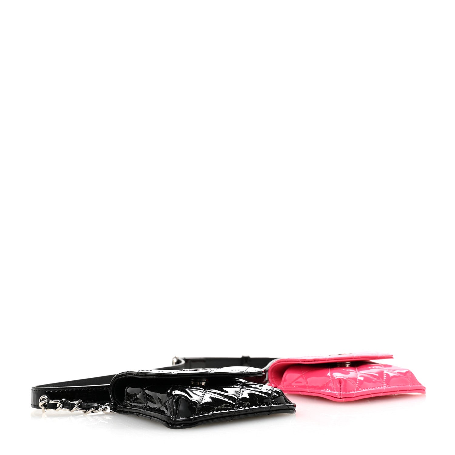 Patent Quilted Belt In Love Double Mini Flap Waist Bag Black Pink