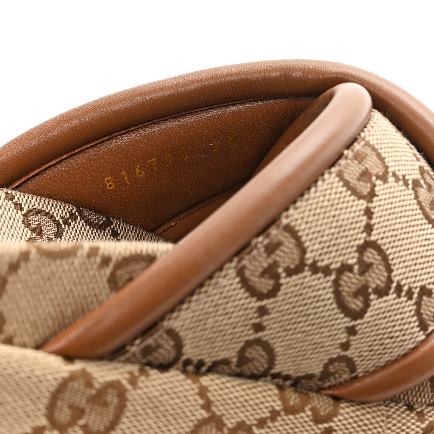 Gucci Monogram GG Calfskin Angelina Platform 55mm Slide Sandals 35 Camel Ebony
