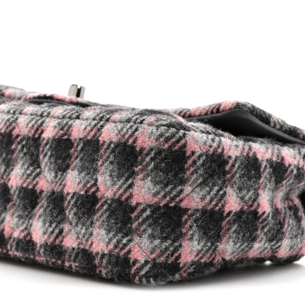 Chanel Wool Plaid Quilted Mini Rectangular Flap Pink Grey Multicolor
