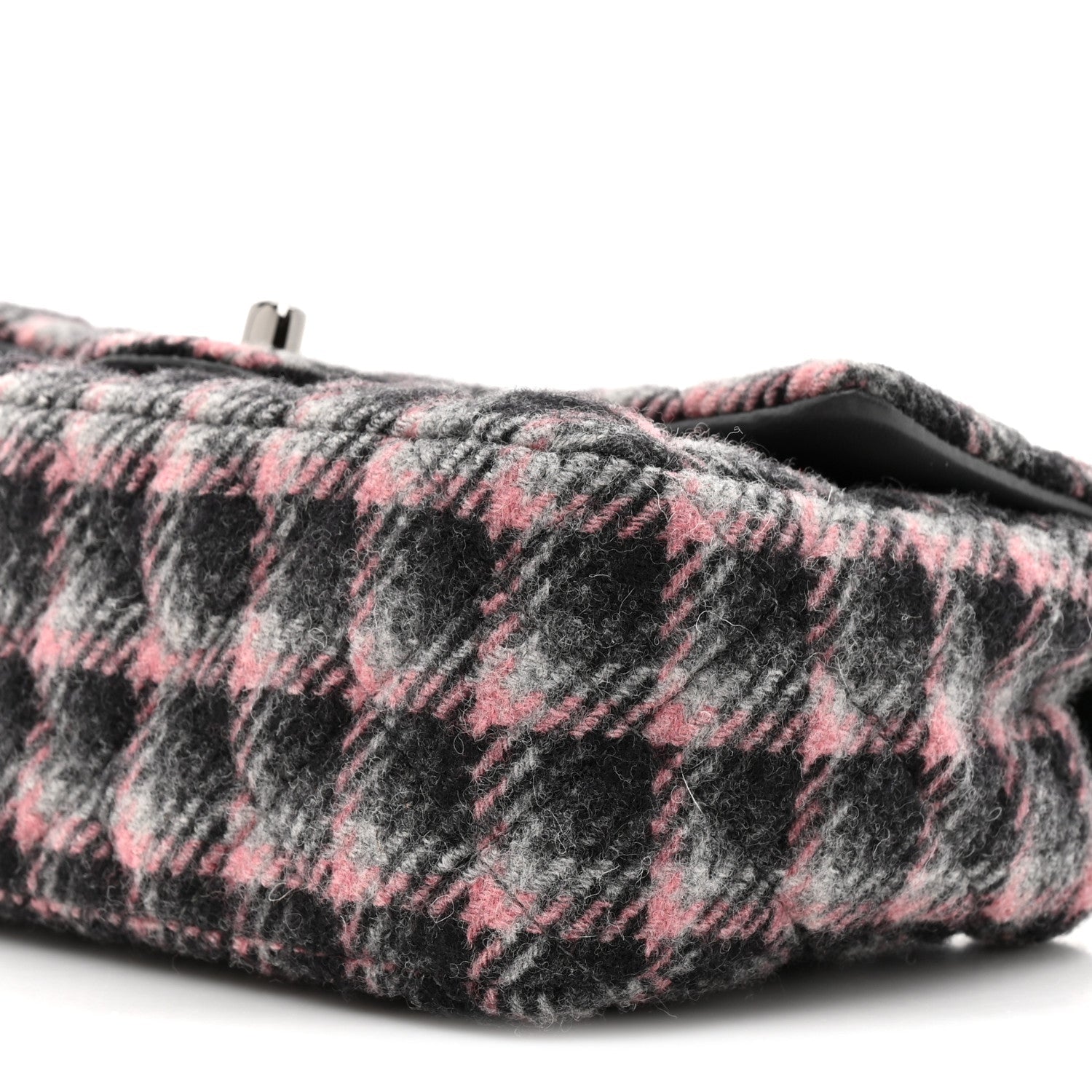 Chanel Wool Plaid Quilted Mini Rectangular Flap Pink Grey Multicolor