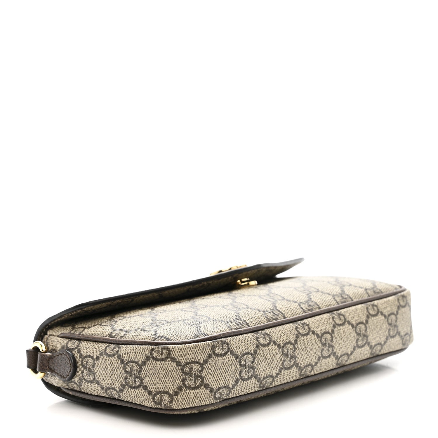 Gucci GG Supreme Monogram Textured Dollar Calfskin Web Mini Ophidia Envelope Shoulder Bag Beige Ebony New Acero