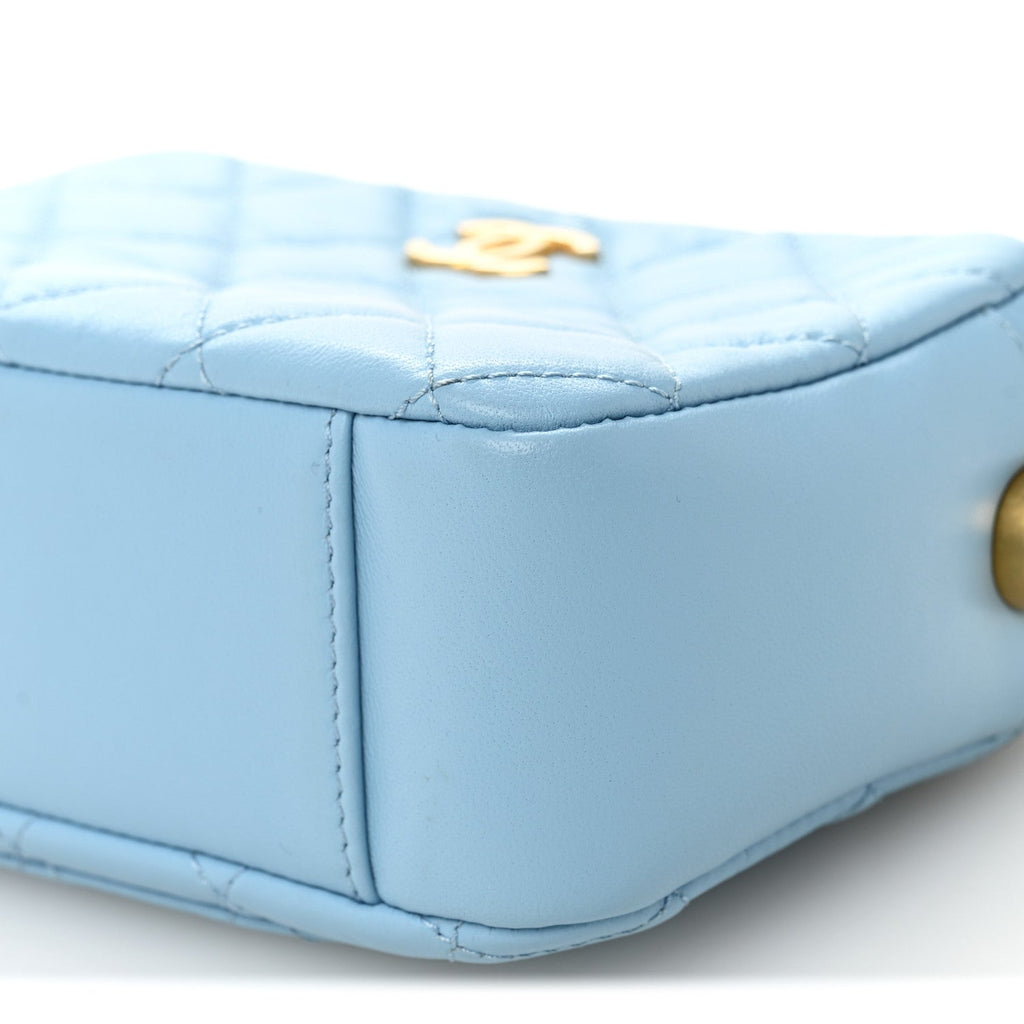 Chanel Lambskin Quilted CC Pearl Crush Camera Case Light Blue