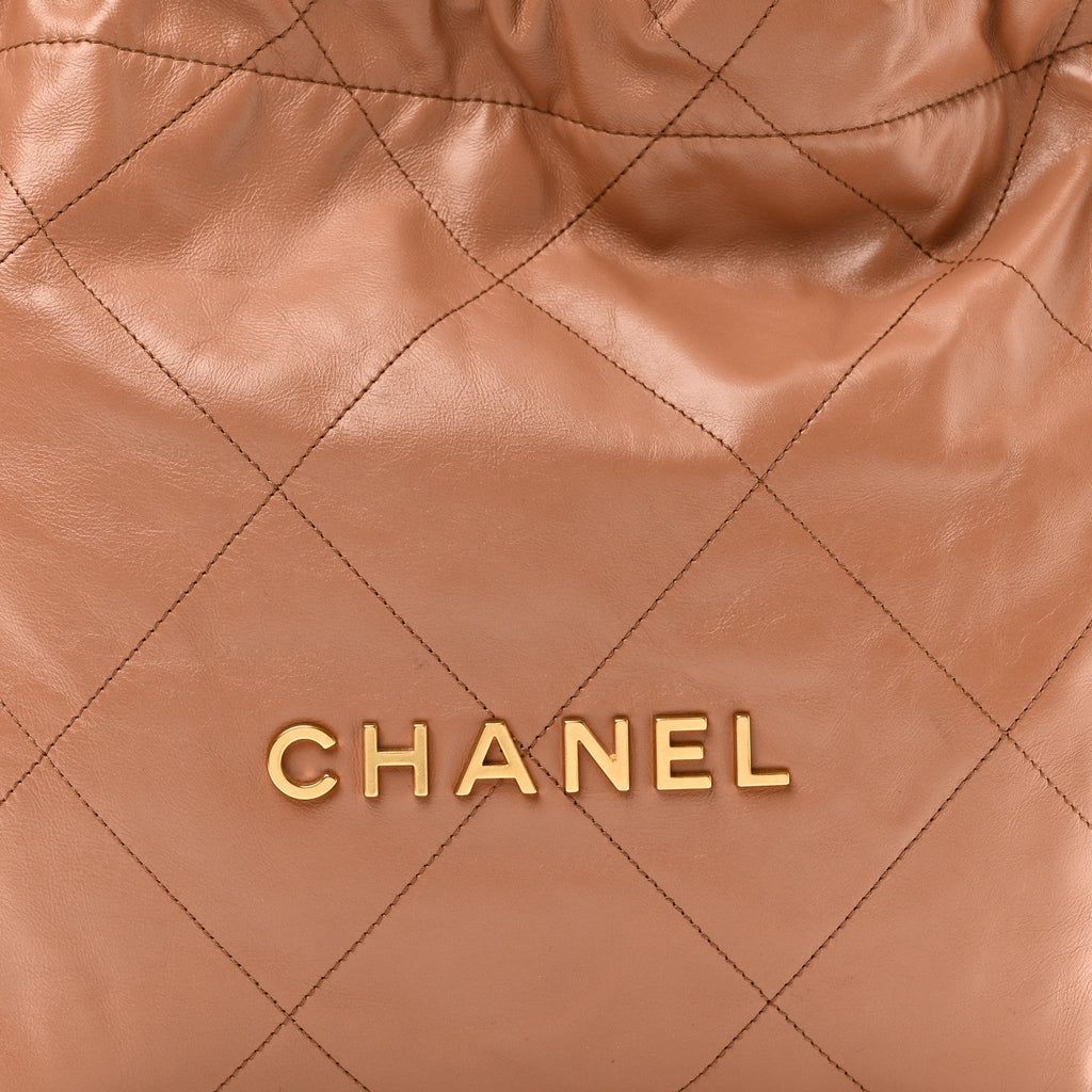 Chanel Shiny Calfskin Quilted Small Chanel 22 Beige