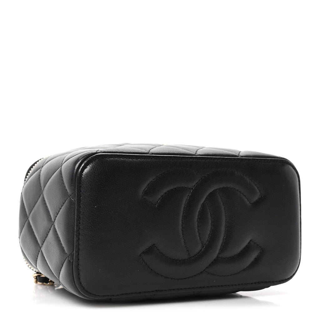 Chanel Lambskin Quilted Small Top Handle Vanity Case With Chain Black