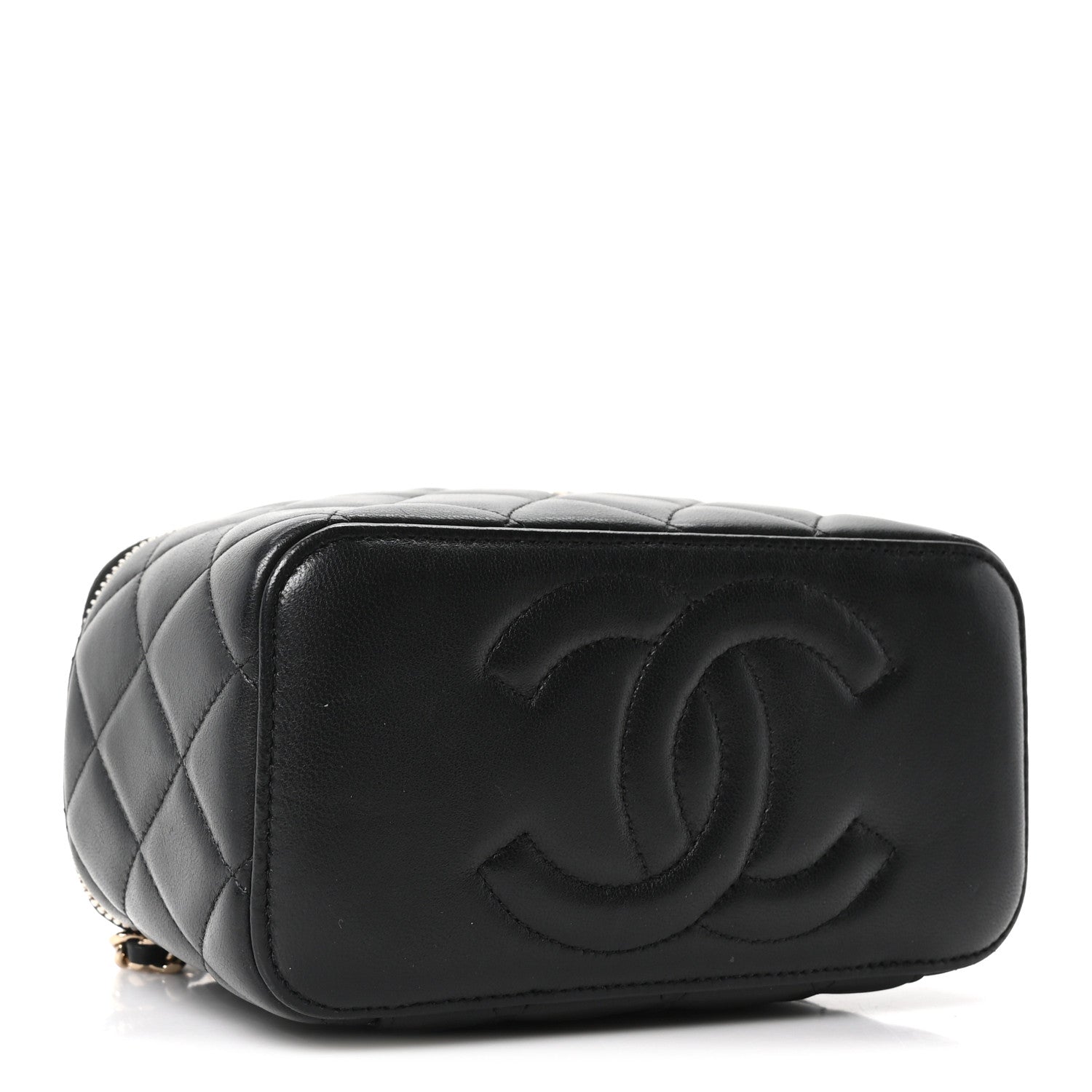 Chanel Lambskin Quilted Small Top Handle Vanity Case With Chain Black