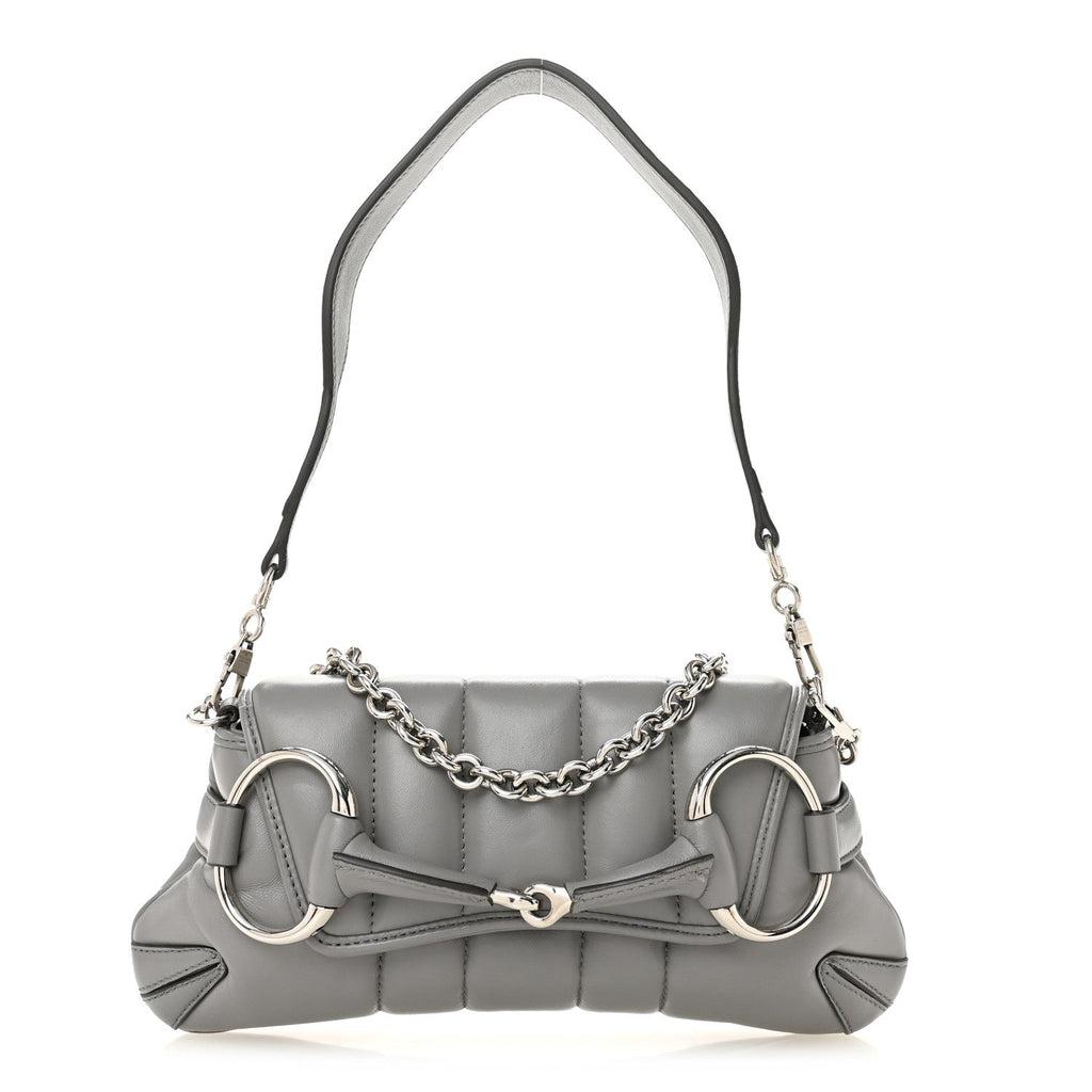 Gucci Nappa Vertical Matelasse Small Maxi Horsebit Chain Shoulder Bag Gray