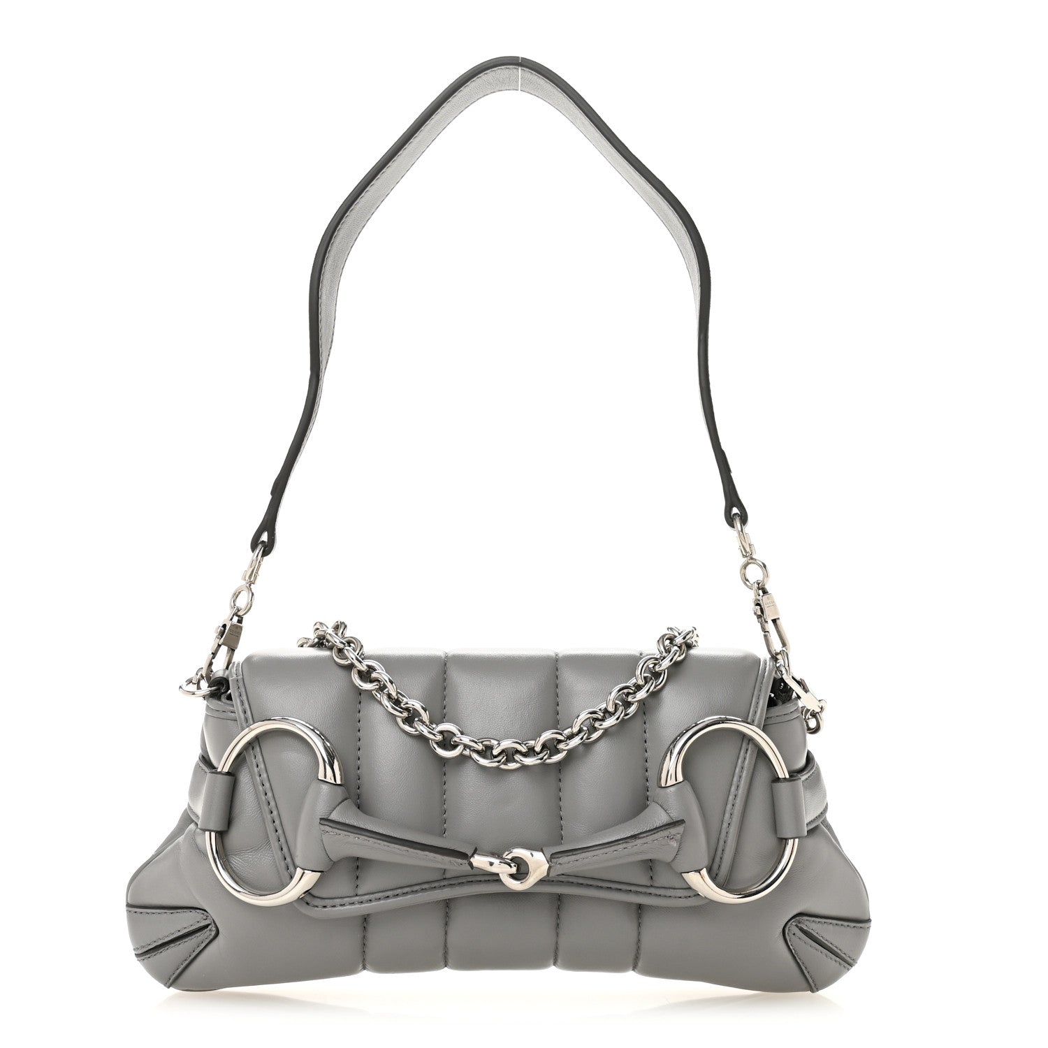 Gucci Nappa Vertical Matelasse Small Maxi Horsebit Chain Shoulder Bag Gray