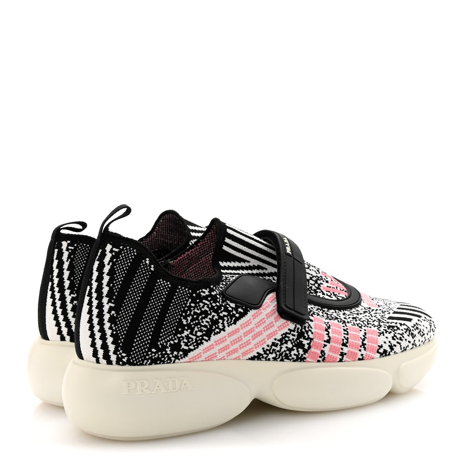Prada Rubber Knit Printed Fabric Cloudbust Air Sneakers 37 White Pink Black