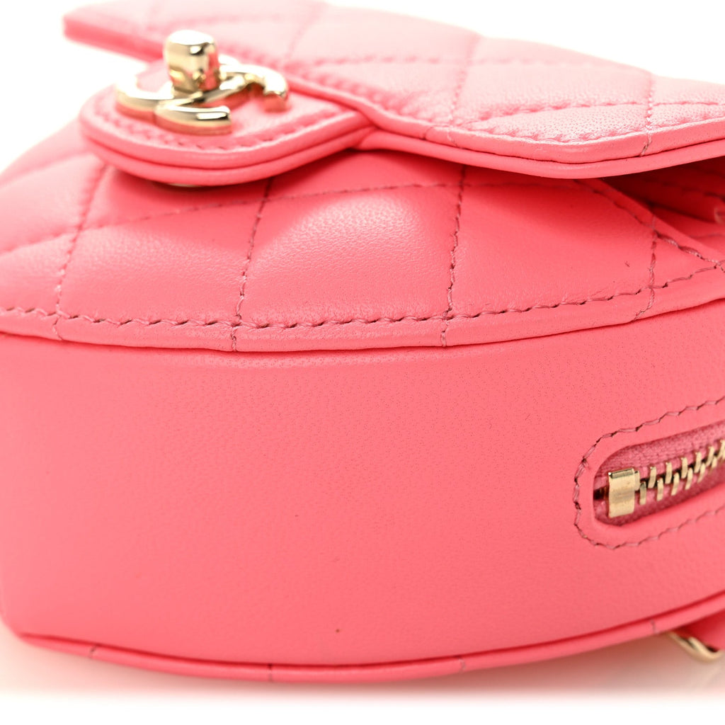 Chanel Lambskin Quilted CC In Love Heart Waist Belt Bag With Chain Pink