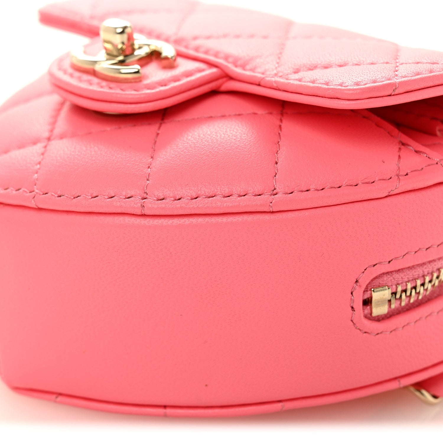 Chanel Lambskin Quilted CC In Love Heart Waist Belt Bag With Chain Pink