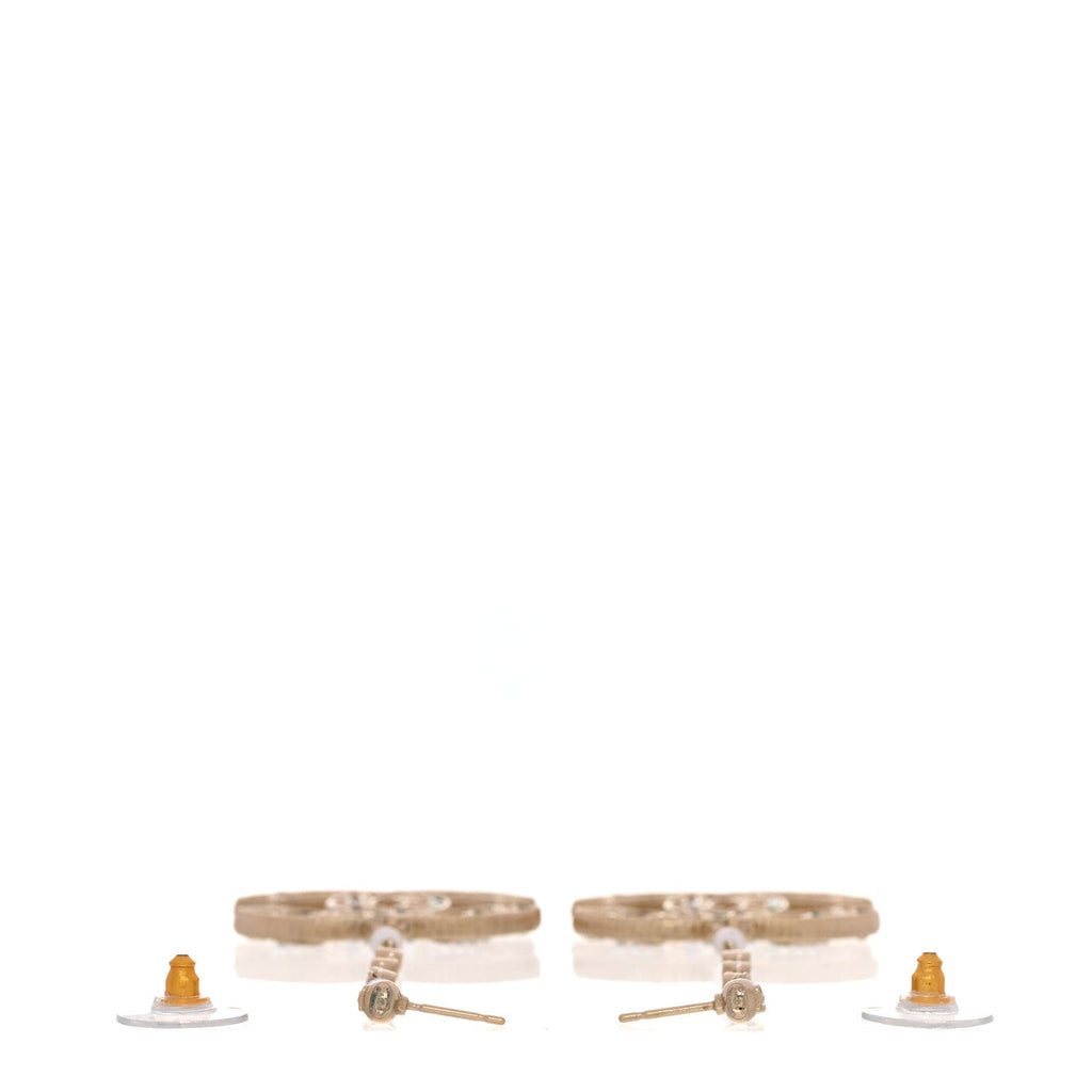 Pearl Crystal CC Tweed Drop Earrings Gold Brown Green