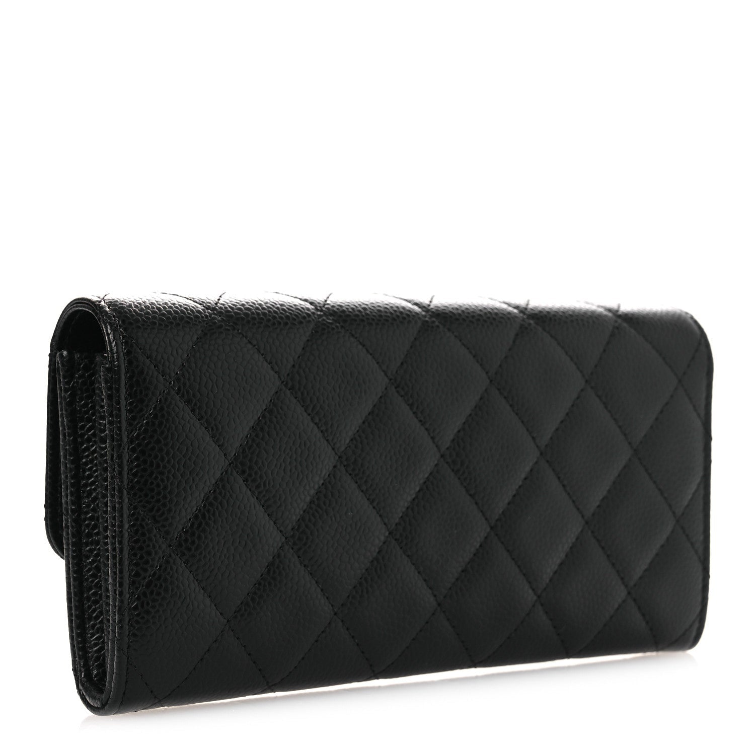 Caviar Quilted Large Gusset Flap Wallet Black