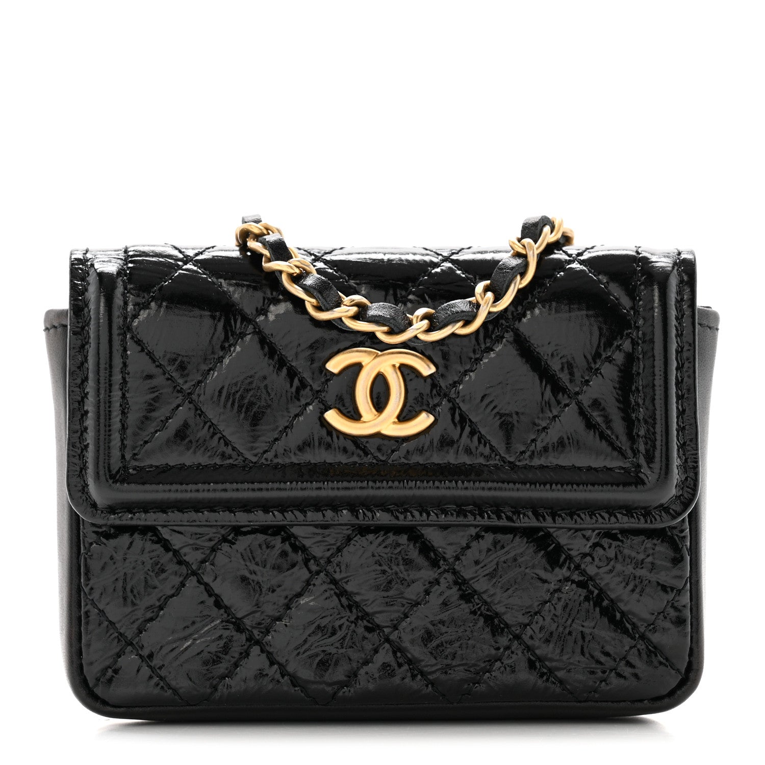 Chanel Shiny Aged Calfskin Quilted Waist Belt Bag Black