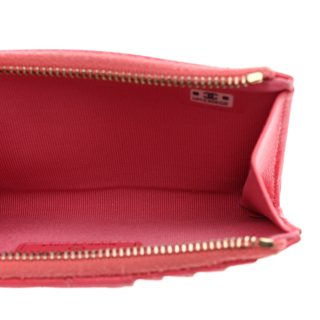 Caviar Quilted CC Zip Around Card Holder Pink