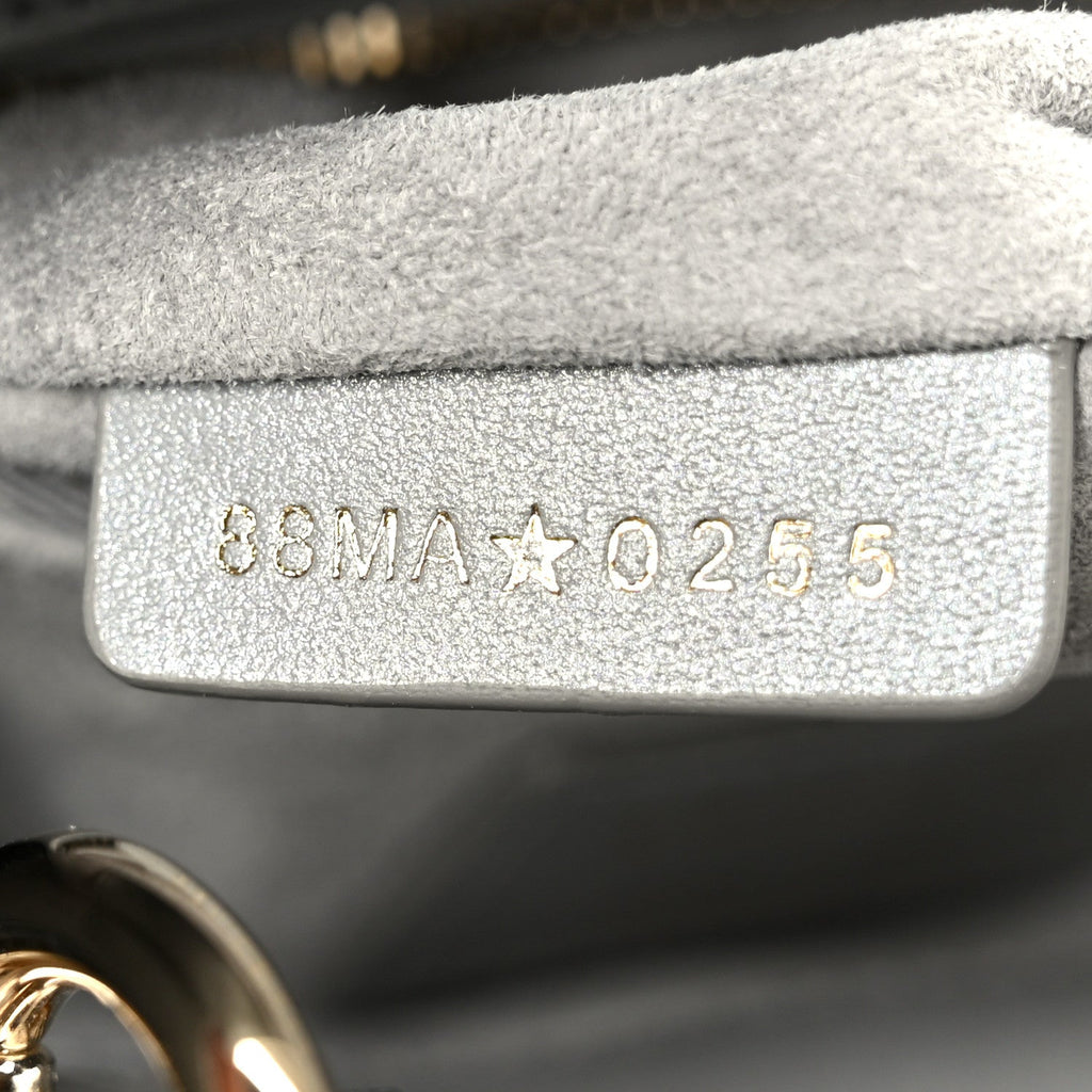 Christian Dior Metallic Lambskin Cannage Mini Lady Dior Grey