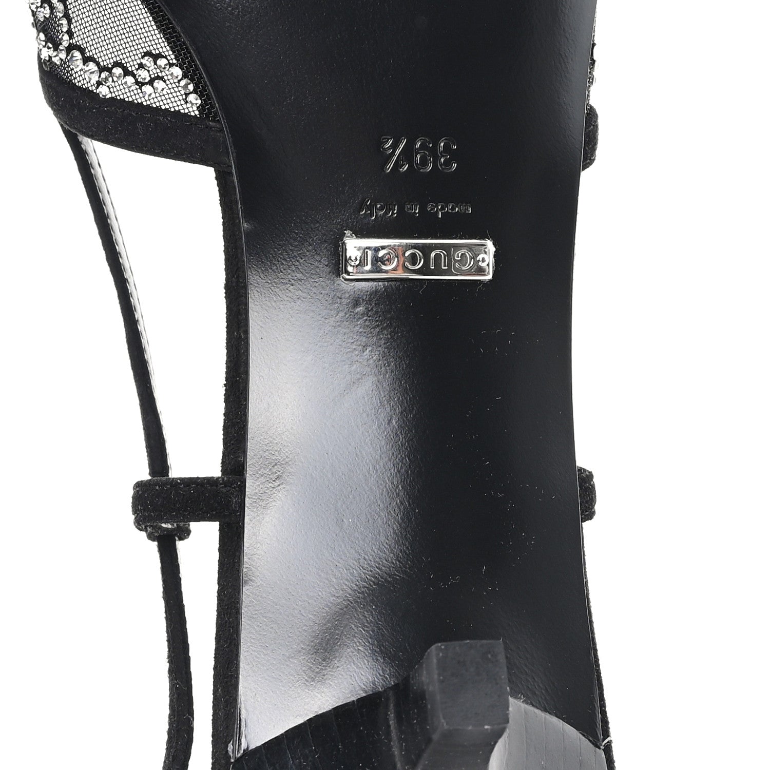 Gucci Tela Retino Kid Scamosciato Crystal GG Monogram Square G 35mm Slingback Pumps 39.5 Black