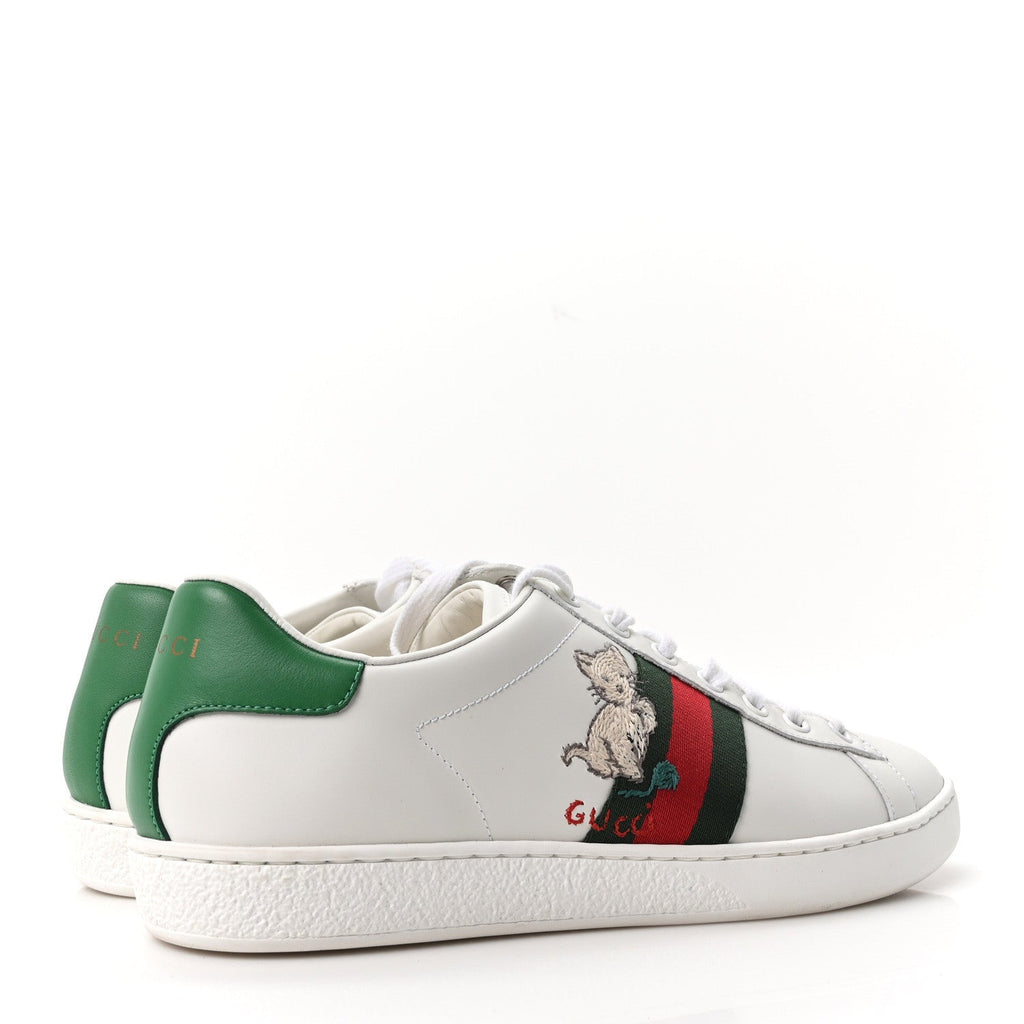 Gucci Calfskin Web Embroidered Womens Ace Sneakers 40 White