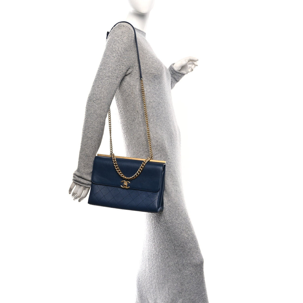 Chanel Lambskin Stitched Coco Luxe Medium Flap Blue