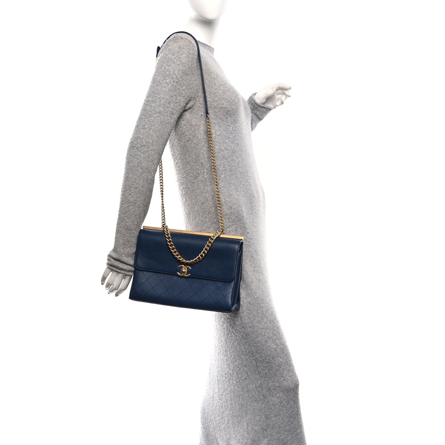 Chanel Lambskin Stitched Coco Luxe Medium Flap Blue