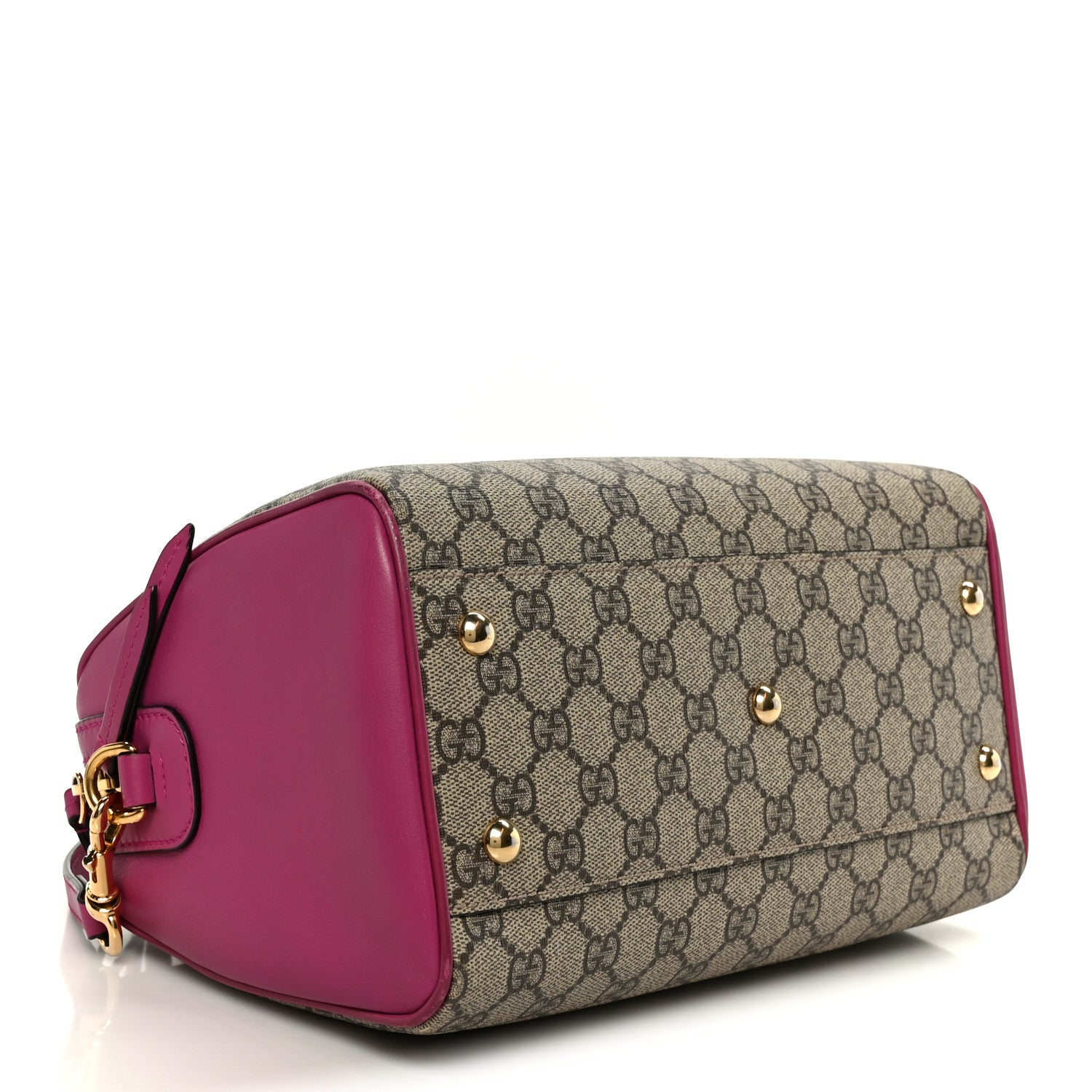 Gucci GG Supreme Monogram Moon Calfskin Small Boston Beige Ebony Hibiscus Red New Rosette