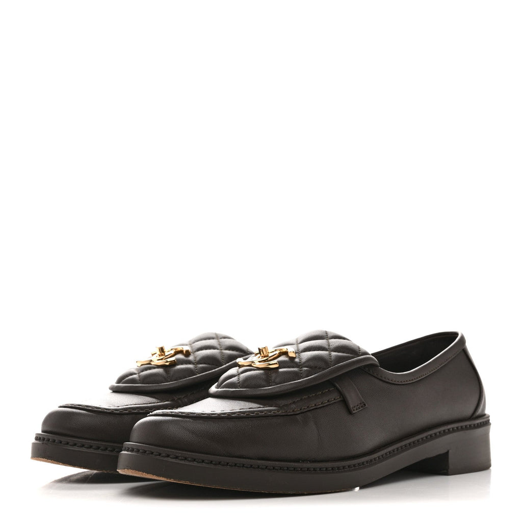Lambskin Quilted CC Turnlock Loafers 40 Dark Brown
