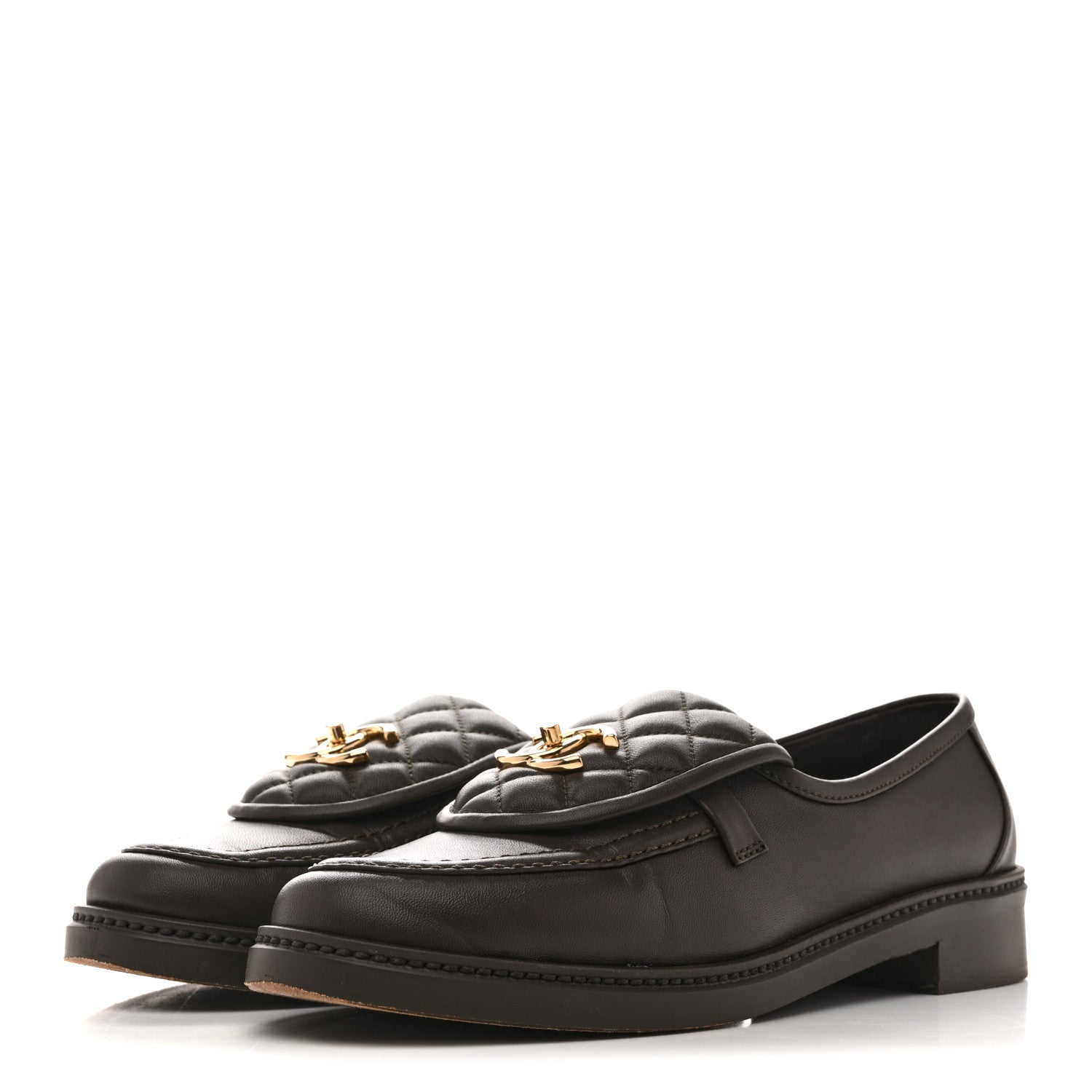 Lambskin Quilted CC Turnlock Loafers 40 Dark Brown