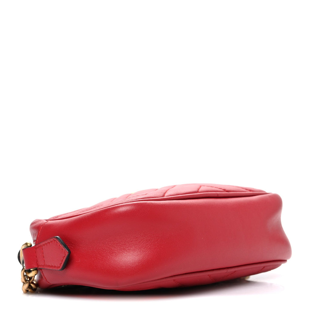 Gucci Calfskin Matelasse Mini GG Marmont Chain Shoulder Bag Hibiscus Red