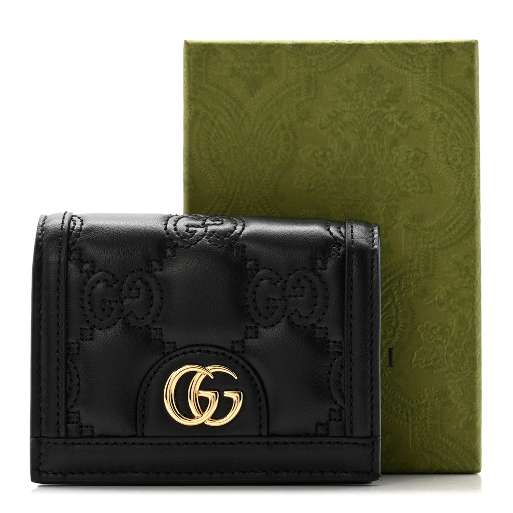 Gucci Calfskin GG Matelasse Card Case Wallet Black