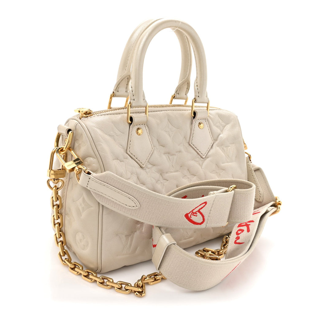 Louis Vuitton Lambskin Embossed Monogram Fall in Love Speedy 22 Bandouliere Ivory